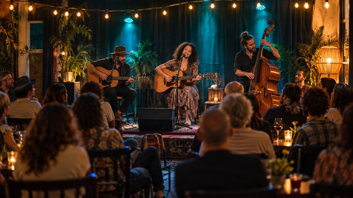 Acoustic band at a small local music event