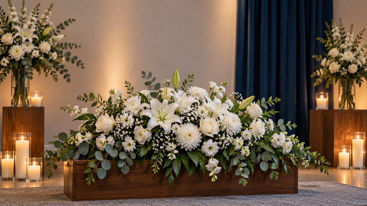White flowers and candles at a memorial