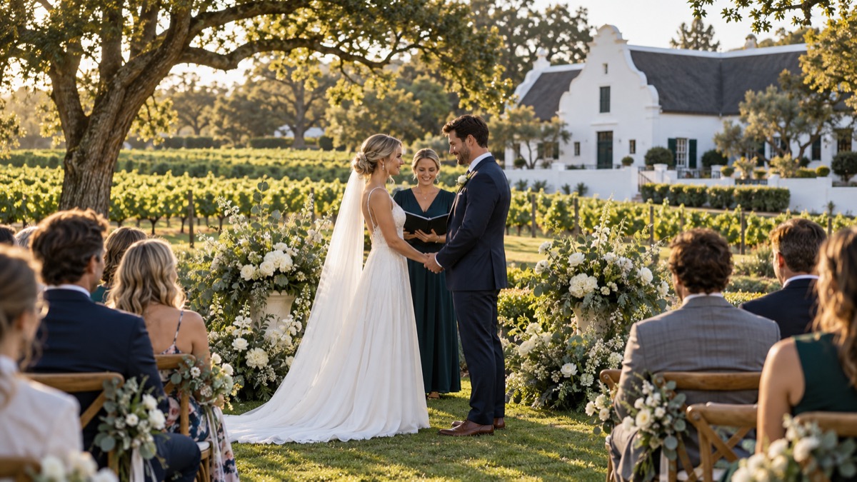 Wedding ceremony on a wine farm